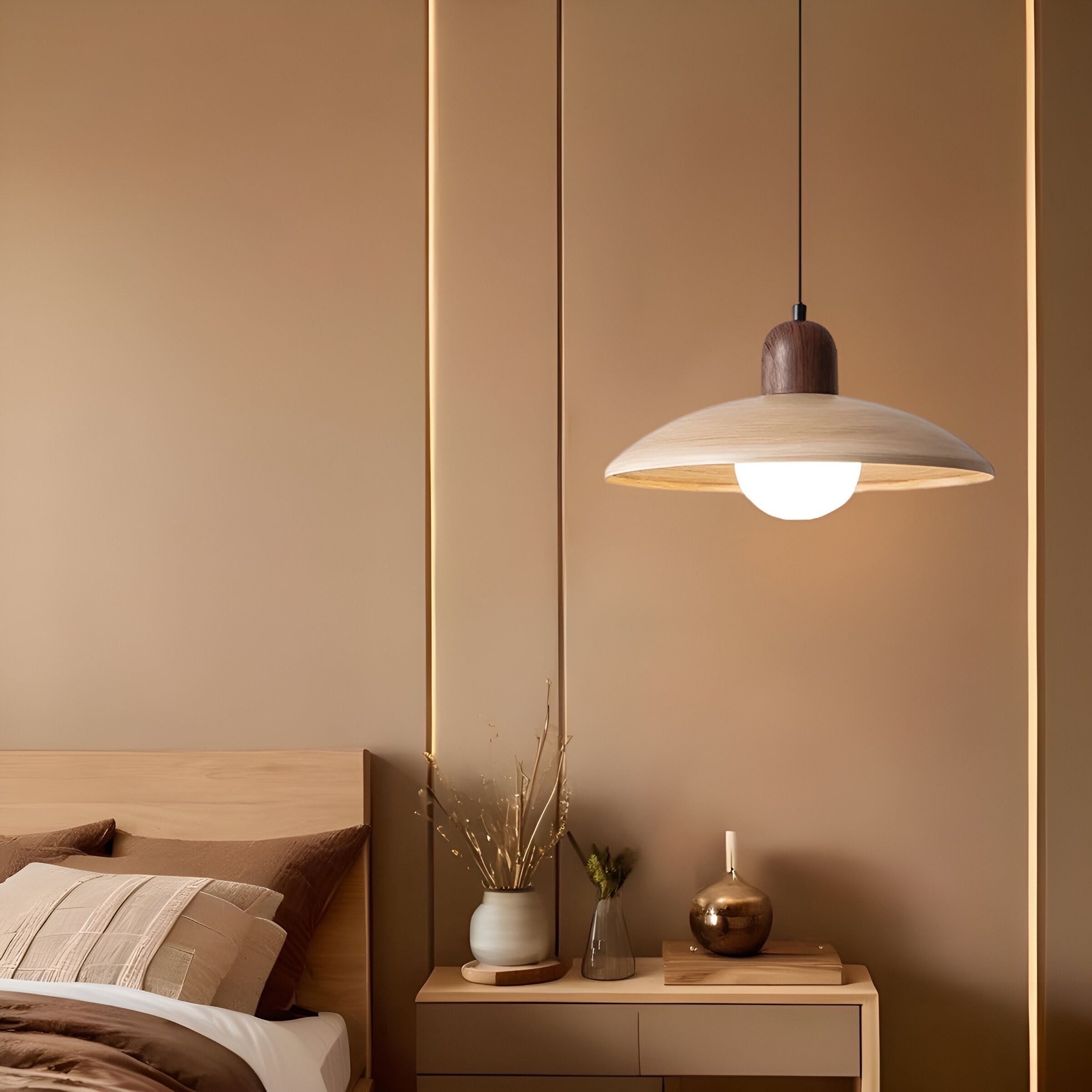 Raku Pendant Light | Japanese Wabi-Sabi Walnut Lighting