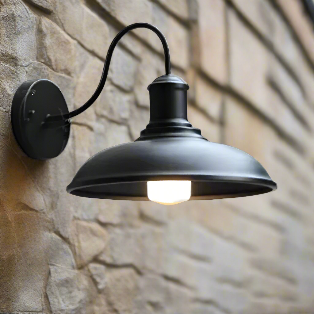Tauren Outdoor Wall Light | Industrial Bowl-Shaped Iron Design