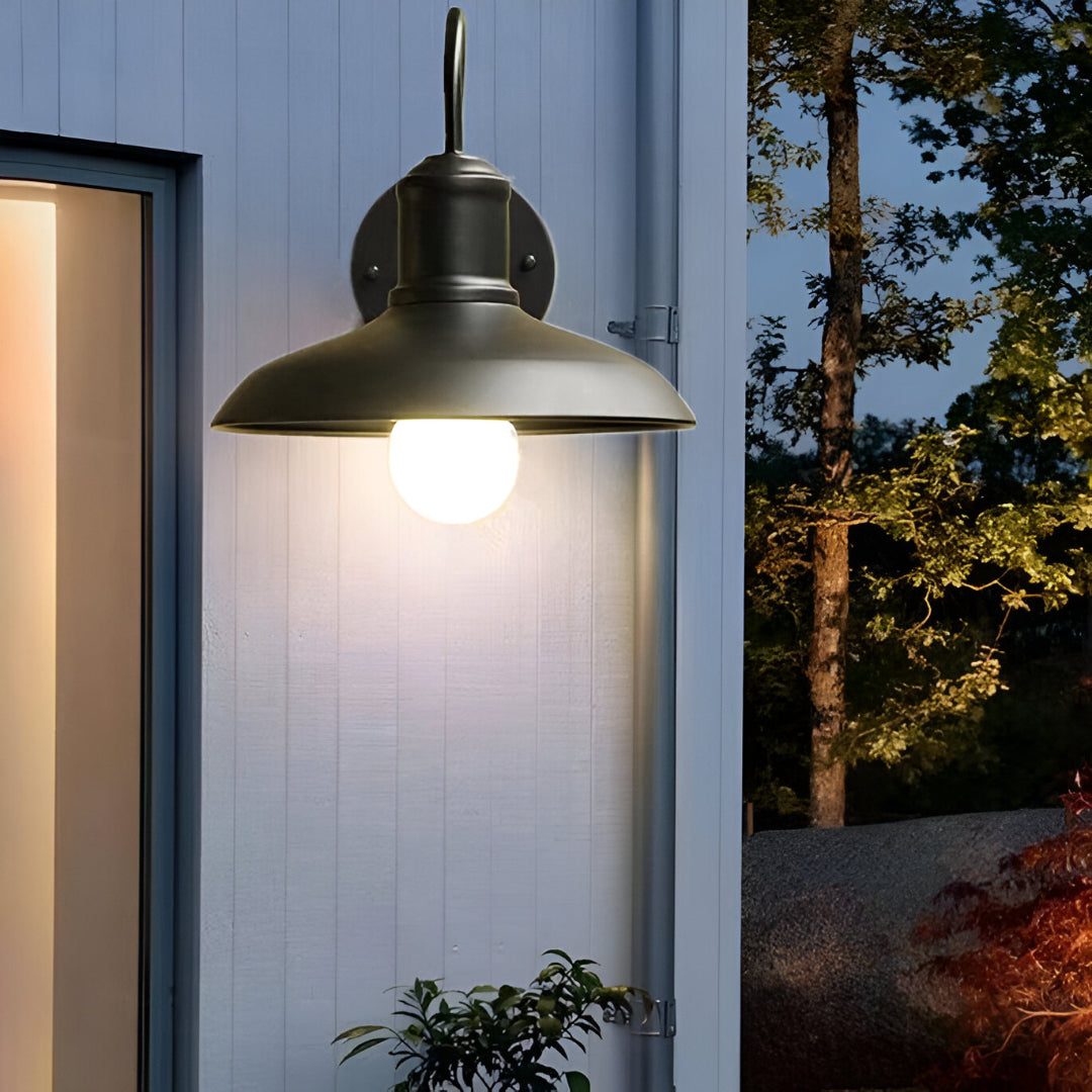 Tauren Outdoor Wall Light | Industrial Bowl-Shaped Iron Design